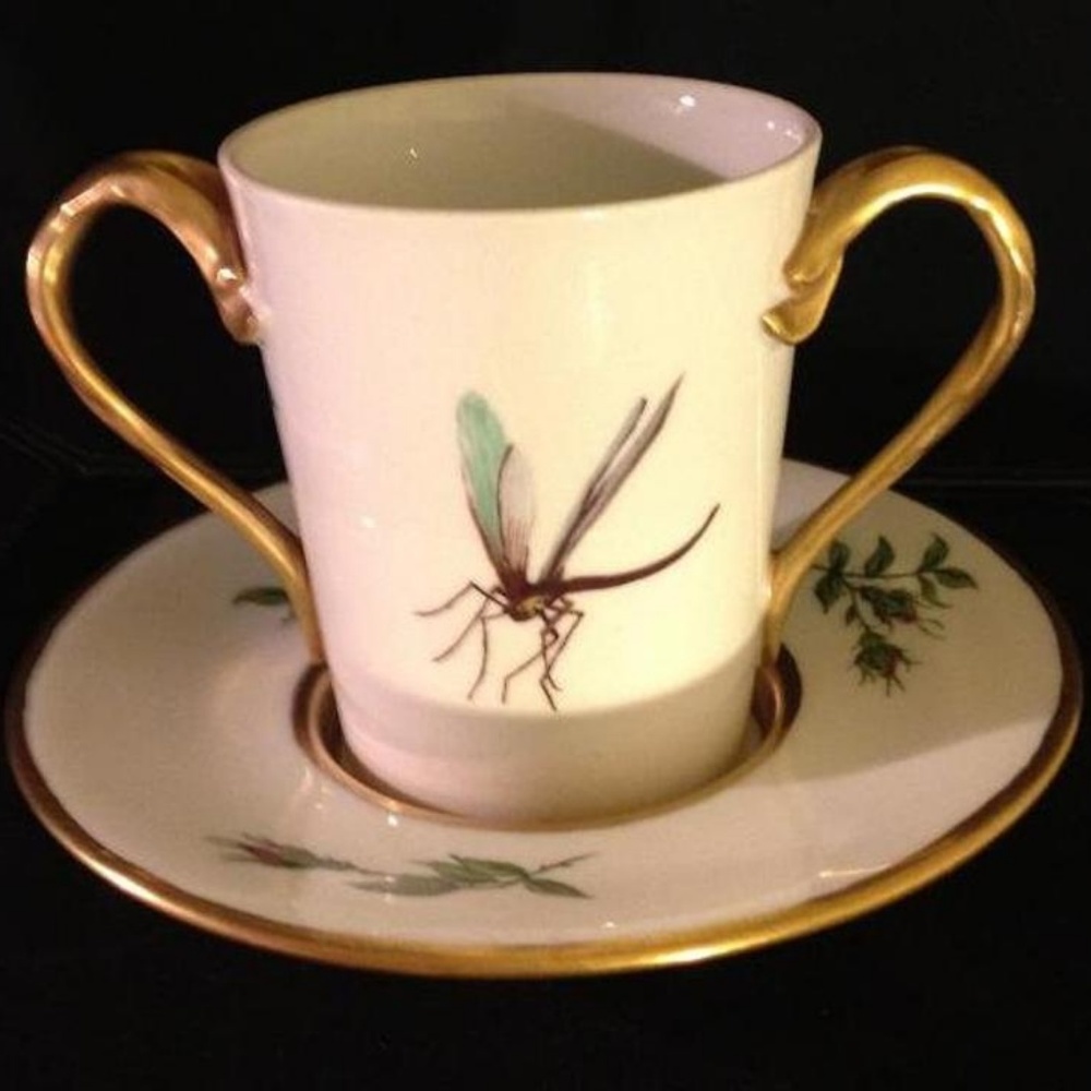 Double Handle France Gold & Floral Cup& Saucer Set
